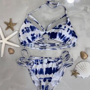 Blue and White Tie-Dye Bikini Set